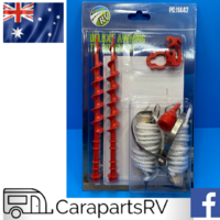CARAVAN AWNING TIE DOWN KIT WITH SCREW PEGS, CLAMPS AND ROPES ETC.