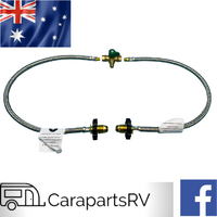 CARAVAN MANUAL CHANGEOVER TAP AND 2 X 600mm GAS FLEXI PIGTAILS KIT. 