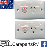 2 x Clipsal Double Pole Power Points. 10 Amp. White. Caravans, Marine & Motorhomes
