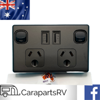 CARAVAN Double Pole Double Black Power Point with Twin USB Outlets