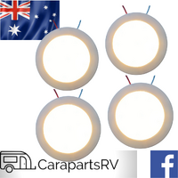 4 X 12V COOL WHITE LED CARAVAN CEILING DOWNLIGHTS WITH WHITE SURROUNDS