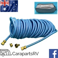 CURLY COIL CARAVAN DRINKING WATER HOSE WITH BRASS FITTINGS & BAG.