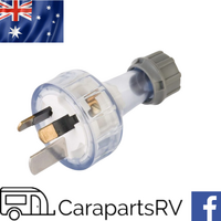 15 Amp 3 Pin Plug with Clear Top by Deta. Suits Caravans & RV's. Part No. 6342B
