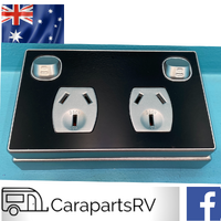 AREIAL / CES CARAVAN DOUBLE POWER POINT AND MOUNTING BLOCK. DOUBLE POLE. BLACK & SILVER