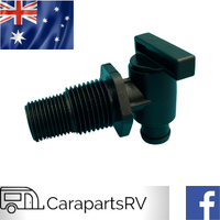 CARAVAN WATER TANK DRAIN TAP. SUITS 3/8"BSPM & 1/2"TANK BARB