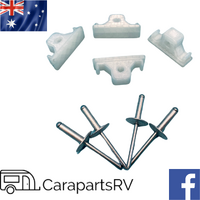 4 X CAMPER TRAILER BED RAIL CAPS & RIVETS. SUITS COROMAL & MANY JAYCO MODELS