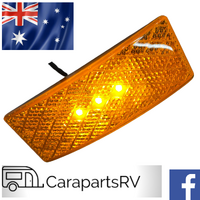 LED AMBER SIDE MARKER LAMP AND REFLECTOR COMBINATION FOR CARAVAN . 12V TO 24V. WHITE BASE & SIDES