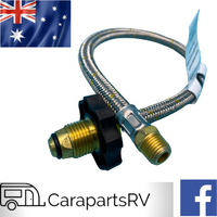CARAVAN FLEXIBLE BRAIDED 450mm GAS LEAD WITH HAND WHEEL X 1/4 MNPT. FOR SINGLE GAS CYLINDER USE ONLY