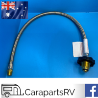 CARAVAN FLEXIBLE BRAIDED 600 mm GAS LEAD WITH HAND WHEEL X 1/4 MNPT. FOR SINGLE CYLINDER ONLY
