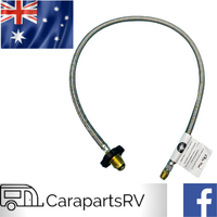 Caravan Flexible Braided 900mm Gas Pigtail / Lead x 1/4" MNPT. For Single Cylinder Use.