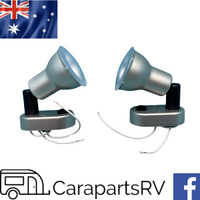 2 x 12V Mini Spot Wall Lamps. Halogen Bulbs, Frosted Silver Finish with Switch