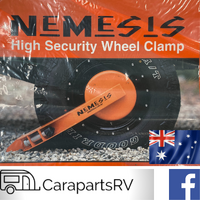 NEMESIS ANTI THEFT HI SECURITY WHEEL CLAMP.  FITS 10" TO 20" WHEELS. CARAVANS, BOATS AND TRAILERS