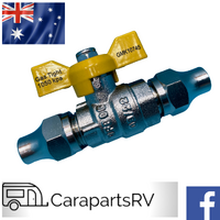 Caravan Gas Shut Off Ball Valve  ( TAP) x 3/8" Flare with 2 Flare Nuts Included.
