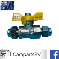 Caravan Gas Shut Off Ball Valve / Tap x 5/16" Flare with 2 X Flare Nuts..