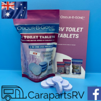 ODOUR-B-GONE CARAVAN TOILET TABLETS. 25 Doses + 10 Mini Tablets. Septic Safe