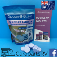 ODOUR-B-GONE.CARAVAN TOILET TABLETS. SUITABLE FOR SEPTIC SYSTEMS. 50 Doses + 10 Mini Tablets. 