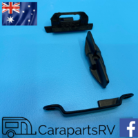 CARAVAN SLIMLINE WIND OUT WINDOW THUMB LOCK ASSEMBLY. MADE UP FROM 3 PARTS