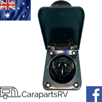 CARAVAN 15A POWER INLET. IN BLACK, SUITS SHROUDED EXTENSION LEADS.