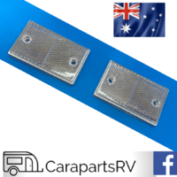 2 X WHITE or CLEAR FRONT CARAVAN, POP TOP  REFLECTORS X (1 PAIR) SCREW ON STYLE.