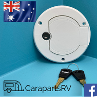 CAMEC Caravan White Lockable Water Filler Cap and Keys (WHITE) Right Hinge.