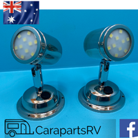 LED CARAVAN READING LIGHTS. 12 VOLT X 2 (1 PAIR) STAINLESS STEEL