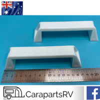 WHITE CARAVAN PLASTIC GRAB HANDLES X 1 PAIR. DIMENSIONS 170mm X 45mm.