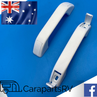 WHITE PLASTIC CARAVAN GRAB HANDLES. X 1 PAIR 170mm X 25mm.FOR FRONT OR REAR