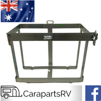 JERRY CAN HOLDER, HINGED AND LOCKABLE, ZINC PLATED FOR CARAVAN, RV OR TRAILER