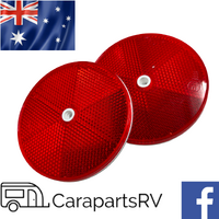 2 x 80mm Round RED Relectors. Vintage Style ADR Approved. Centre Fix
