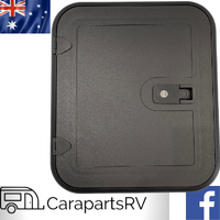 CARAVAN ACCESS / SERVICE DOOR BY RANGER. BLACK. SINGLE LOCK PLUS 2 KEYS.