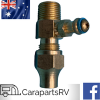 CARAVAN GAS REGULATOR FITTING 3/8Mbsp CONNECTION WITH TEST POINT TO 3/8 FLARE