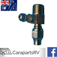 CARAVAN GAS REGULATOR FITTING 3/8Mbsp CONNECTION WITH TEST POINT TO 5/16 FLARE
