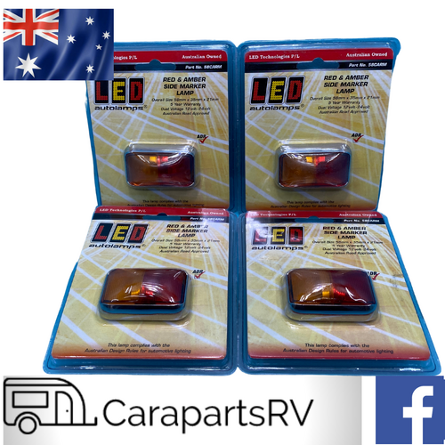 4 x LED SIDE MARKER LAMPS. PART NUMBER 58CARM. RED AND AMBER CHROME BASE