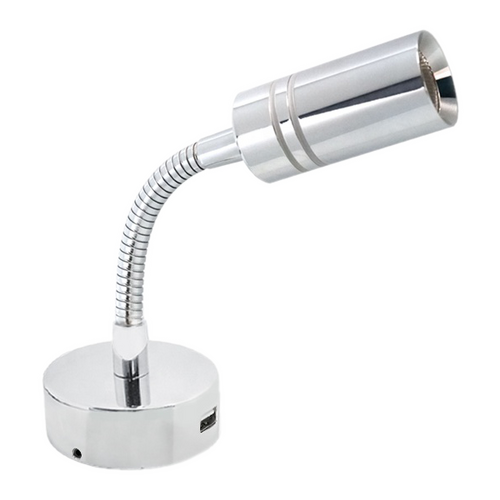 Chrome 12V LED Reading Light, Dimmable with Night Light & USB A & C. Suits Caravans, Boats and Trucks