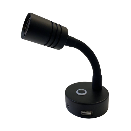 Black 12V LED Reading Light, Dimmable with Night Light & USB A & C. Suits Caravans, Boats and Trucks